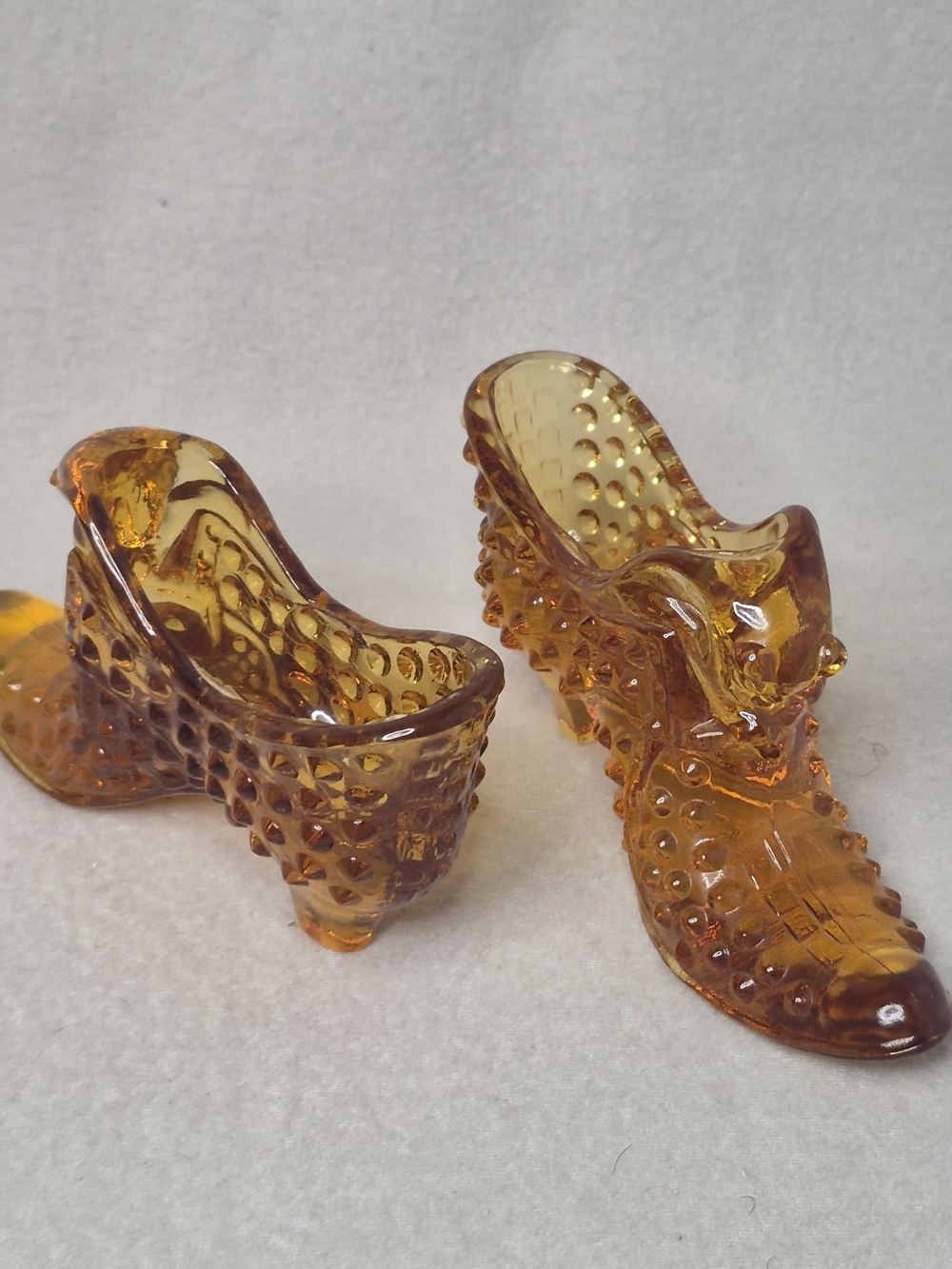 Amber Glass Decorative Shoe Pair - Vintage-Style Accent X 2